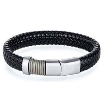 Pulsera de cadena al por mayor de la fábrica FH-47 pulsera hecha a mano para hombre de acero inoxidable y pulsera tejida negro